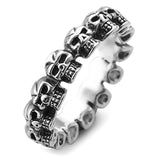 925 Sterling Silver Vintage Gothic Multi Skull Head Band Ring