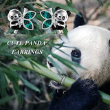 925 Sterling Silver Cute Panda Animal Stud Earrings Crystals For Women