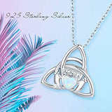 Celtic Knot Necklace, Synthetic Opal Trinity Necklace S925 Sterling Silver Kelly Hands Holding Crown Heart Necklace Good Luck Irish Claddagh Pendant Mother's Day Gift for Women