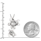 925 Sterling Silver Filigree Mother Mom and Baby Sea Turtle Pendant Necklace, 18