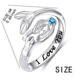 Sterling Silver Sea Mermaid Crescent Moon Tail Open Ring Women Daughter Mermaid Jewelry