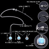 925 Sterling Silver CZ Blue Opal Gemstone Cushion Cut Halo Pendant Necklace Earrings Set