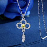 Sterling Silver Dream Catcher Necklace Cubic Zirconia Feather Pendant For Women