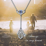 925 Sterling Silver Hamsa Hand Evil Eye Pendant Necklace Cubic Zirconia Protection Amulet Necklace