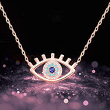 Rose Gold Plated Evil Eye Necklace with 925 Sterling Silver Inside Good Luck Pendant Necklace Vintage Fatima Hand Pendant Cute Zirconia Jewelry Gift for Woman Girls