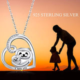 S925 sterling silver Mama Sloth Neckalce CZ Heart Animal Pendant Jewelry Gifts for Women