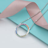 Silver Rainbow Unicorn Hypoallergenic Sterling Silver Sweep Multi Color CZ Rainbow Circle pendant necklace