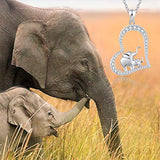 S925 Sterling Silver Lucky Elephant Love Heart Mother and Daughter Necklace for Women Girls
