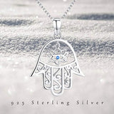 S925 Sterling Silver Hamsa Hand Fatima Good Luck Blue CZ Lotus Evil Eye Pendant Necklace Jewelry Gifts for Women