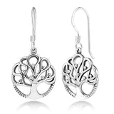 925 Sterling Silver Ancient Tree of Life Symbol Cut Open Round Dangle  Earrings