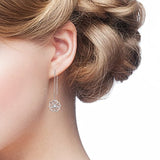 Threader Earrings Sterling Silver Daisy Flower Dangle Drop Pull Through Earrings for Women