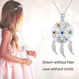 Dream Catcher Chakra Necklace for Teens 925 Sterling Silver Feathers Tassel Encouragement Gifts for Women for Wife Mom Daughter