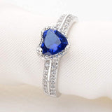 925 Sterling Silver Romantic Love Heart Cut CZ Daily Ring Blue Sapphire-Color