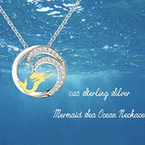 Womens Fashion Jewelry 925 Sterling Silver Ocean Golden Mermaid Pendant Necklace, 18