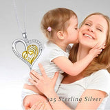 Mother Daughter Necklace 925 Sterling Silver Mama Mom Necklace for Women Mother and Child Love Heart Pendant Necklace Mom Jewelry for Mom