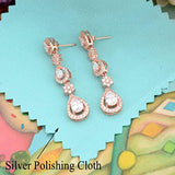 925 Sterling Silver CZ Classical Rose Gold-Tone Gatsby Inspired Tear Drop Dangle Earrings