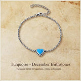 Turquoise Bracelet Sterling Silver Created Blue Turquoise Bracelet December Birthstone Jewelry Gifts for Women Teen Girls Mom Grandma Wife Daughter, Adjustable Chain 6.7''+1.6''
