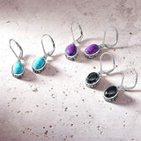 Bali Style 3.2CT Gemstones Dome Oval Bezel Set Leverback Drop Dangle Earrings For Women 925 Sterling Silver