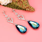 925 Sterling Silver CZ Teardrop Chandelier Dangle Earrings Bermuda Blue Adorned with crystals