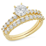 14k Yellow Gold Round Cut Pave  Bridal Engagement Wedding Ring & Band Set For Ladies