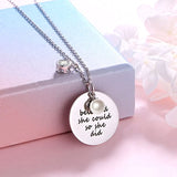 925 Sterling Silver Cultured Pearl Encouragement Love Words Engraved Inspirational Disc Necklace Gift For Women