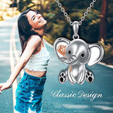 925 Sterling Silver Elephant holding rose Pendant Necklace, Good Luck Elephant Necklace for Women Ladies