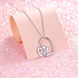 925 Sterling Silver Mother and Child Necklace Rabbit Pendant with Love Message Cute Animal Jewelry