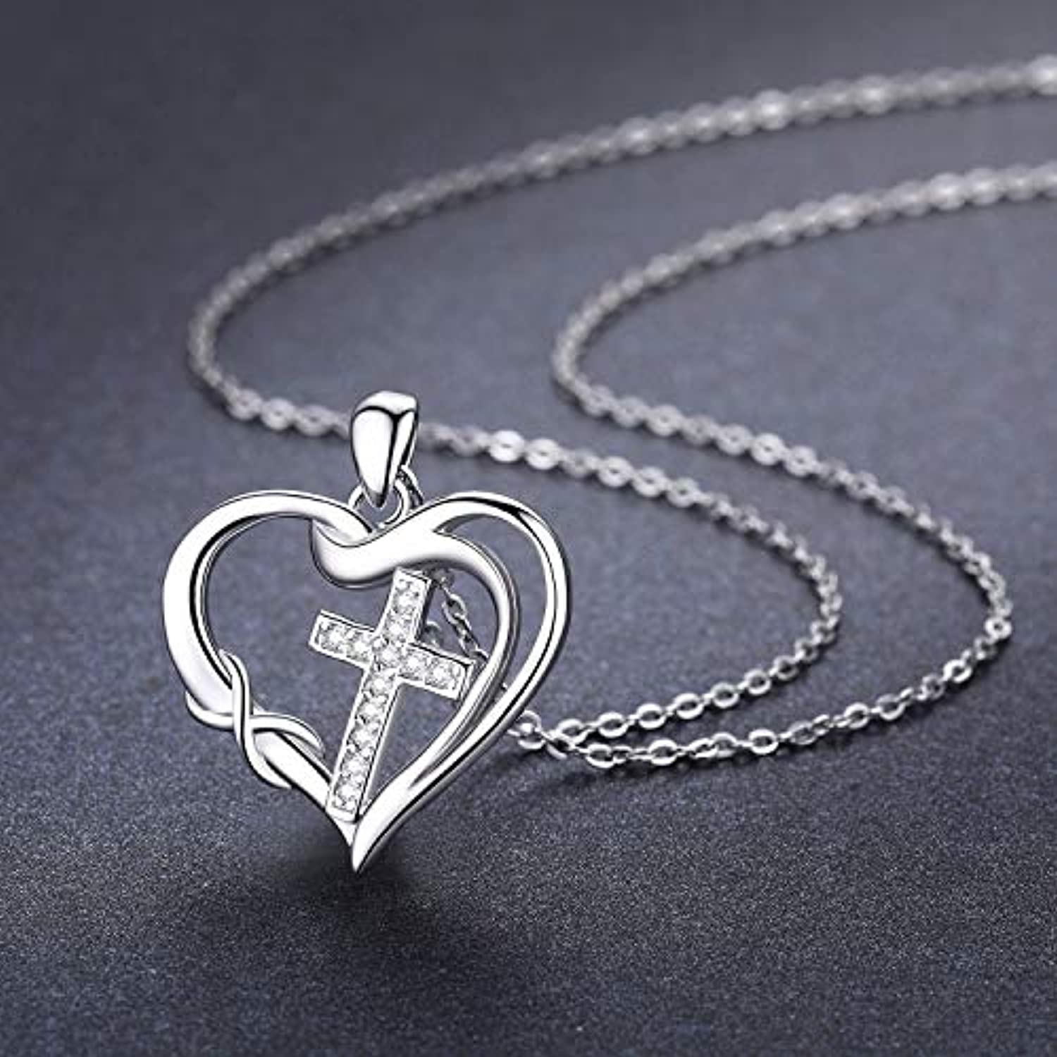 925 Sterling Silver Cross Necklace Love Heart Infinity Pendant Necklace with Dainty Chain 18’’ Jewelry Gift for Women