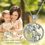 Giraffe Jewelry for Women,Elegant Giraffe Necklace 925 Sterling Silver Tree of Life Necklace Forever Love Family Necklace Gift for Women Animal Lover Mother's Day