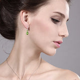 14K Gold  Oval Green Peridot Drop Earrings For Women