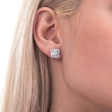 Rhodium Plated Sterling Silver Round Cubic Zirconia CZ Art Deco Halo Anniversary Wedding Stud Earrings