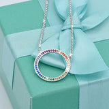 Silver Rainbow Unicorn Hypoallergenic Sterling Silver Sweep Multi Color CZ Rainbow Circle pendant necklace