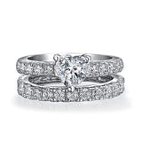 1CT Cubic Zirconia 925 Sterling Silver AAA CZ Heart Shaped Anniversary Wedding Engagement Ring Pave Band Set For Women
