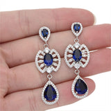 925 Sterling Silver CZ Vintage Inspired Tear Drop Chandelier Dangle Earrings Sapphire-color