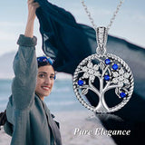 Sterling Silver Tree of Life Pendant Necklace, Cubic Zirconia Family Spiritual Tree Gifts for Mother Daughter