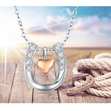 925 Sterling Silver Rose Gold Heart Love You Horseshoe Pendant Necklace Jewelry for Women