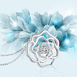 925 Sterling Silver Cubic Zirconia Rose Flower Pendant Necklace