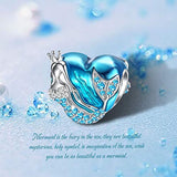 Mermaid Charms fit Pandora Charms  925 Sterling Silver Charms Bead CZ Heart Shape Blue Enamel Bead Ocean Sea Charm for Women