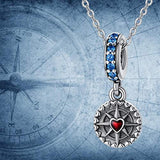 Compass Pendant, Bead Pendant in Sterling Silver with Blue Zircon Can be Used in Beaded Bracelet and Necklace