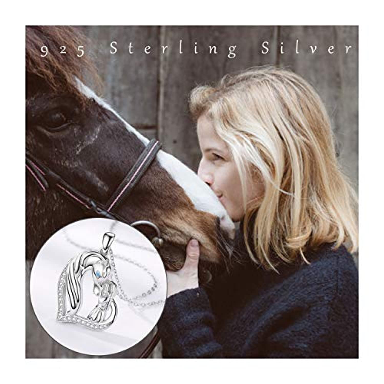 Silver Girl And Horse Necklace For Girls, Horse Jewellery Gifts For Women  Teenage Girls, S925 Sterling Silver Necklace Horsey Things For Girls Horse