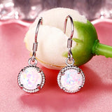 925 Sterling Silver Round Cut White Opal Lucky Gemstone Daily Hook Dangle Earrings