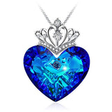 Elegant QueenCrown Pendant Blue Heart Neckomen Crystals , Heart of Ocean Jewelry for Women Christmas Day Gifts (Blue Crown)