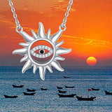 Sun Sunlight Pendant Necklace with Evil Eye, 925 Sterling Silver Sunshine Sunburst Pendant, Evil Eye Jewelry Gift for Women Girl Mom Daughter Wife