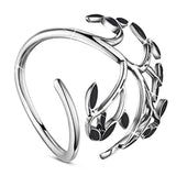 Stylish Ring Cuff Ring 925 Sterling Silver with Enamel Tree, Platinum