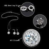 925 Sterling Silver CZ Gorgeous Round Cut Wedding Pendant Necklace Earrings Set