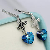 Ocean Heart Sterling Silver Pendant earring Butterfly Blue Crystal Fashion Gift for Women