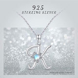 Initial Necklaces 925 Sterling Silver Moonstone Necklace with Lotus Letters K 26 Alphabet Pendant Necklace Jewelry for Mon Women