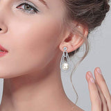 925 Sterling Silver CZ 9MM AAA Freshwater Cultured Pearl Fashion Chandelier Dangle Earrings Clear