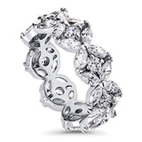 Rhodium Plated Sterling Silver Cubic Zirconia CZ Flower Anniversary Wedding Eternity Band Ring
