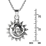 925 Sterling Silver Glinting Celestial Sun and Moon Pendant Necklace